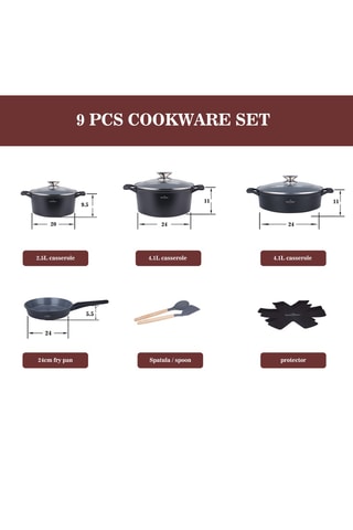 Batería de cocina con revestimiento de cerámica Lake Geneva - 9 piezas