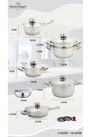 Batería de cocina de acero inoxidable Zermatt Glacier - 16 piezas