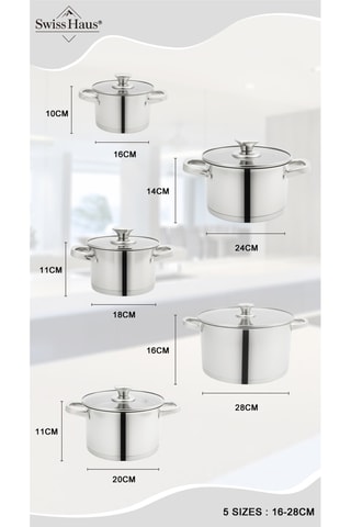 5 ollas de acero inoxidable Engelberg Collection - 16/18/20/24/28 cm - 2/2,7/3,7/6,3 l