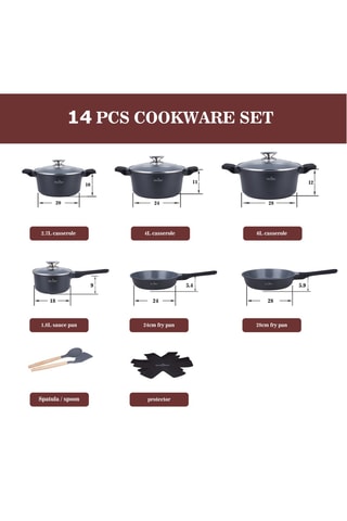 Batería de cocina con revestimiento de cerámica Basel Premium - 14 piezas
