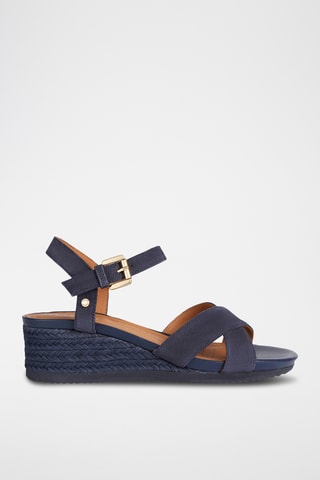 Sandales compensées en nubuck Ischia - Bleu marine