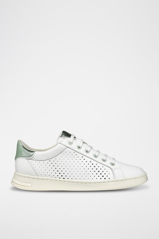 Baskets en cuir nappa Jaysen - Blanc et vert émeraude