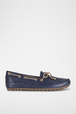 Chaussures bateau en cuir Leelyan - Bleu marine et beige