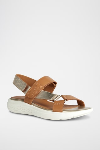 Sandales en cuir Spherica - Marron clair et argenté