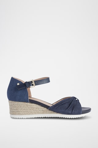 Sandales compensées en cuir de chèvre nubuck Ischia - Bleu marine
