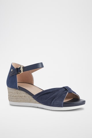 Sandales compensées en cuir de chèvre nubuck Ischia - Bleu marine