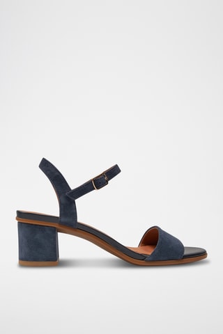 Sandales à talons en cuir de chèvre nubuck Aurely - Bleu marine
