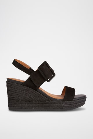 Sandales compensées en cuir de chèvre nubuck Ponza - Noir