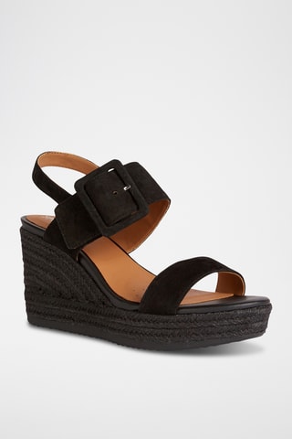 Sandales compensées en cuir de chèvre nubuck Ponza - Noir