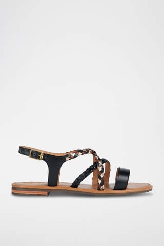 Sandales en cuir de buffle Sozy - Noir et doré