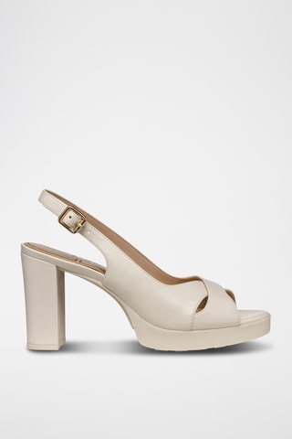 Sandales à talons en cuir de mouton Walk Pleasure - Ecru