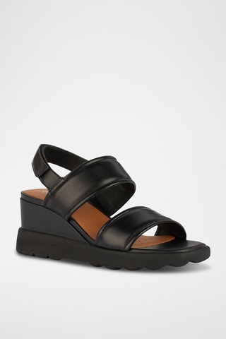 Sandales compensées en cuir de mouton nappa Spherica - Noir