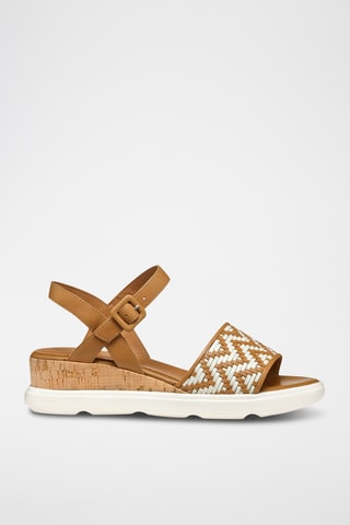 Sandales compensées en cuir de chèvre Pisa - Camel