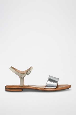 Sandales en cuir de chèvre Sozy - Argenté et écru