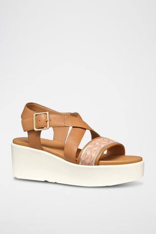 Sandales compensées en cuir de veau Xand - Camel et rose