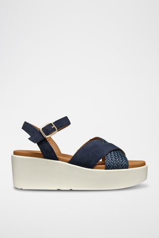 Sandales compensées en cuir de veau nubuck Xand - Bleu marine