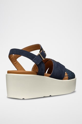 Sandales compensées en cuir de veau nubuck Xand - Bleu marine