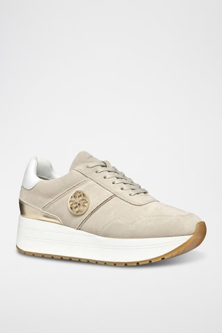 Baskets en cuir de veau nubuck Kency - Taupe et doré