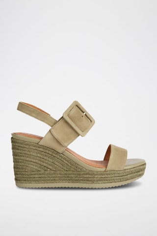 Sandales compensées en cuir de chèvre nubuck D Ponza - Kaki