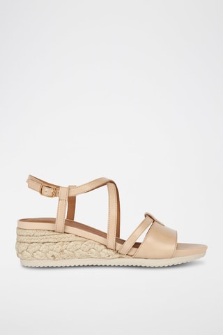 Sandales compensées en cuir Ischia Corda A - Beige