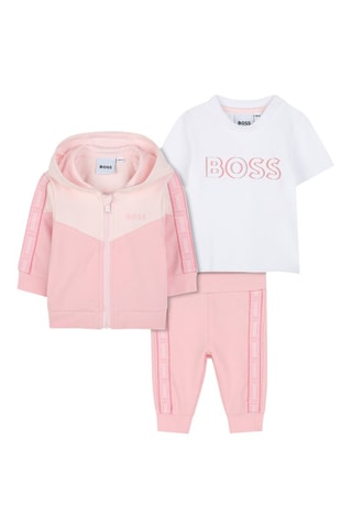 Ensemble 3 pièces en coton biologique - Vieux rose et blanc - Boss