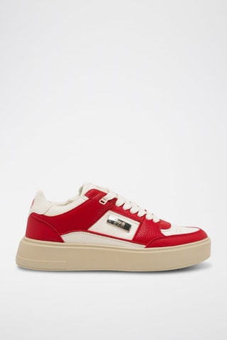 Baskets plateformes en cuir - Rouge et beige