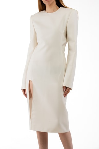 Vestido direito em lã - Creme - Bege