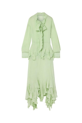 Vestido com folhos em seda - Verde-pálido - Verde