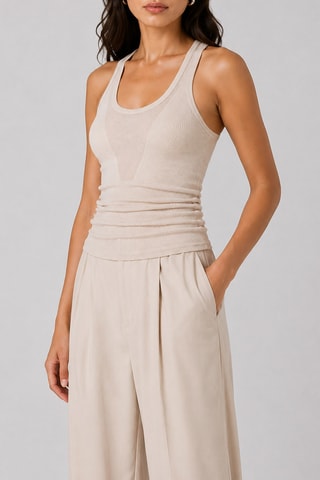 Camisola de alças em lã virgem - Bege