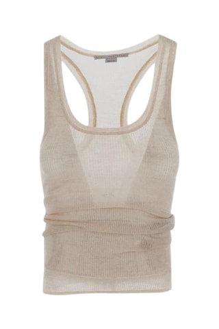 Camisola de alças em lã virgem - Bege