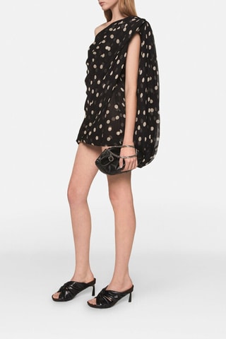 Vestido bola em seda sem mangas - Preto - Preto e bege