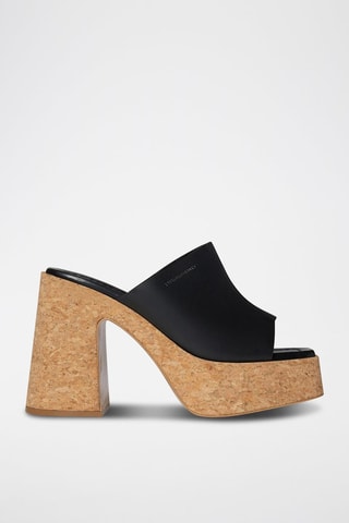 Mules de salto com plataforma - Preto - Bege e preto