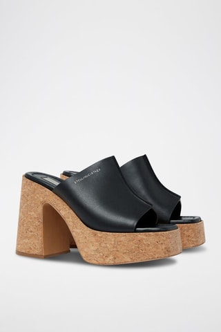 Mules de salto com plataforma - Preto - Bege e preto