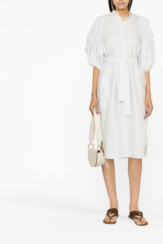 Vestido-camisa - Branco e azul-celeste - Branco e azul