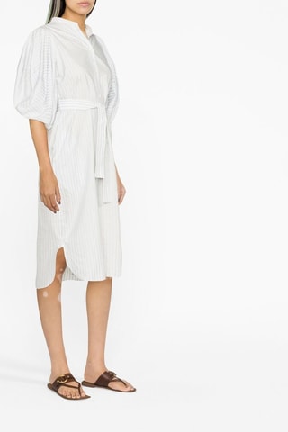 Vestido-camisa - Branco e azul-celeste - Branco e azul