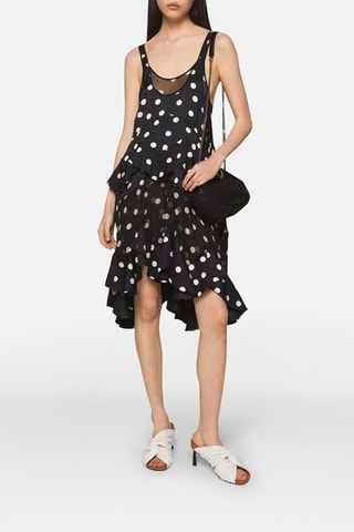 Vestido com folhos sem mangas - Preto - Branco e preto