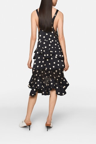 Vestido com folhos sem mangas - Preto - Branco e preto