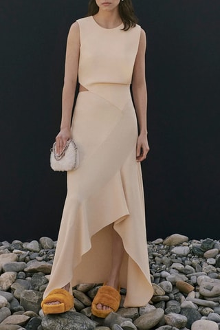 Vestido assimétrico sem mangas - Creme - Bege