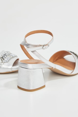 Leren Sandalen met Hak Genziana - Zilverkleurig