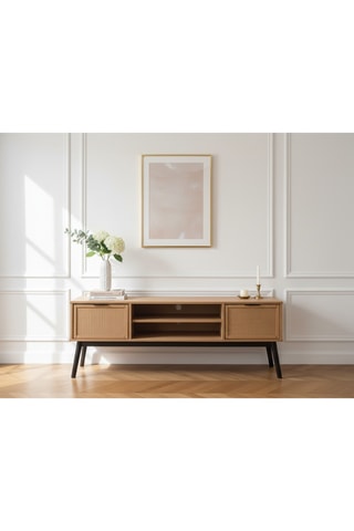Meuble TV 1 porte en bois massif - 140 x 40 x 52 cm