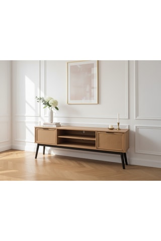 Meuble TV 1 porte en bois massif - 140 x 40 x 52 cm