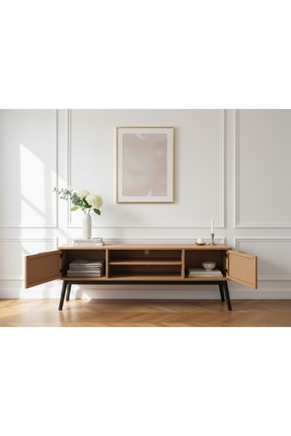 Meuble TV 1 porte en bois massif - 140 x 40 x 52 cm