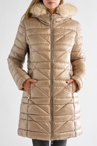 Doudoune longue à capuche - Beige