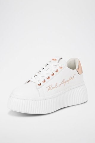 Baskets plateformes en cuir - Doré rose et blanc