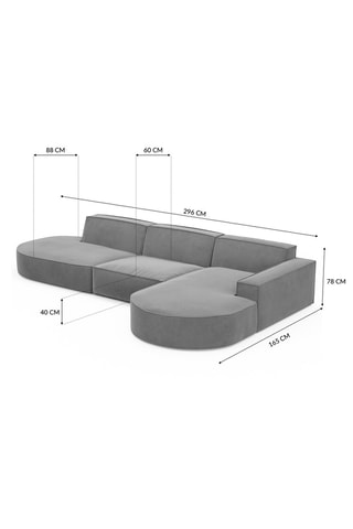 Canapé d'angle droit Victoria - Beige - 6 places - En tissu velours
