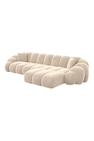 Canapé d'angle droit - Crème - 5 places - En tissu velours