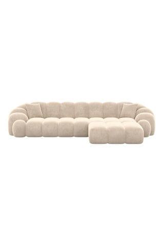 Canapé d'angle droit - Crème - 5 places - En tissu velours