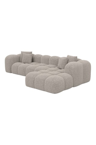 Canapé d'angle droit convertible - Beige - 5 places - En tissu bouclé