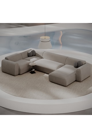 Canapé d'angle droit panoramique Moloko - Beige foncé - 7 places - En polyester