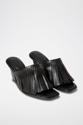 Mules de salto em couro de carneiro - Preto